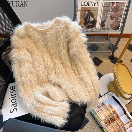 Opulent Faux Fur Korean Style Sweater | Luxe Elegance