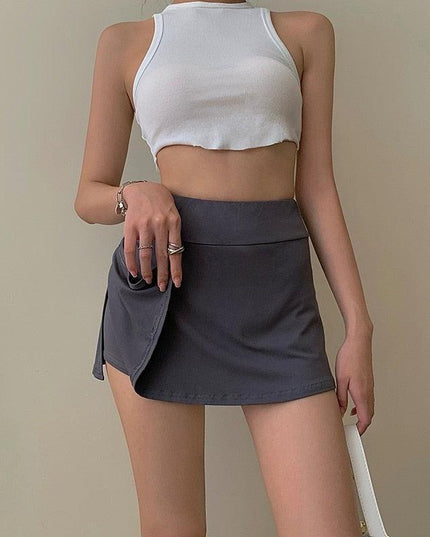 Chic High Waist Tennis Skort with Stylish Split Hem - Trendy Athletic Skirt