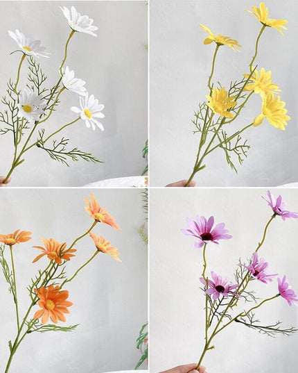 Charming White Daisy Ensemble - 5-Piece Artificial Floral Stem Collection for Elegant Home Accents