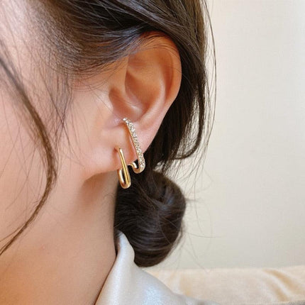 Chic U-Shaped Gold Earrings with Korean Crystal for Effortless Style