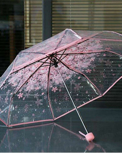 Chic Cherry Blossom UV-Proof Sunshade with Extended Grip Handle