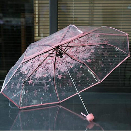 Elegant Cherry Blossom Pattern UV-Resistant Sun Umbrella with Extended Handle
