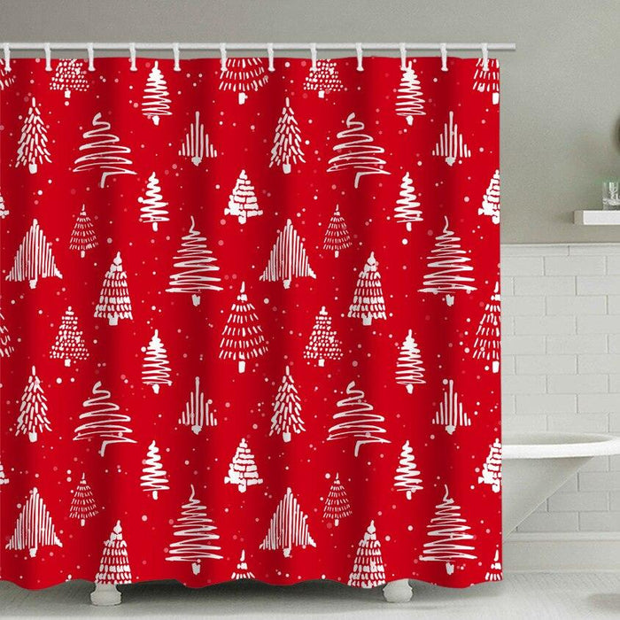 Christmas Snowflake Bathroom Shower Curtain Set with Water Repellent Coating