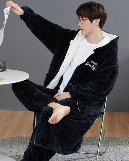 Men's Coral Fleece Lounge Pajama Set for Cozy Autumn & Winter Comfort