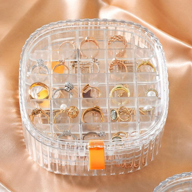 Elegant Waterproof Jewelry Organizer Box with Stackable Transparent Compartments