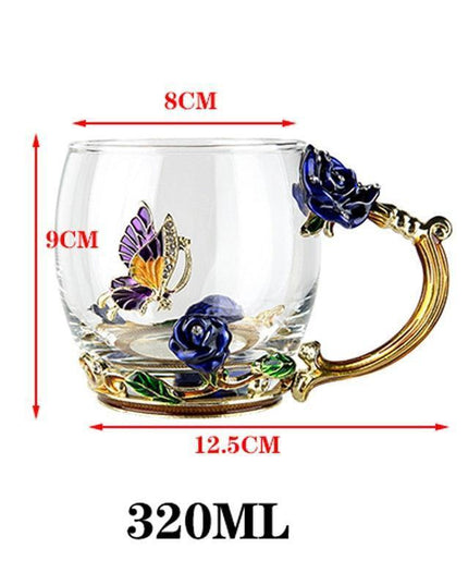 Elegant Blue Rose Enamel Crystal Tea Mug - Perfect for Special Celebrations
