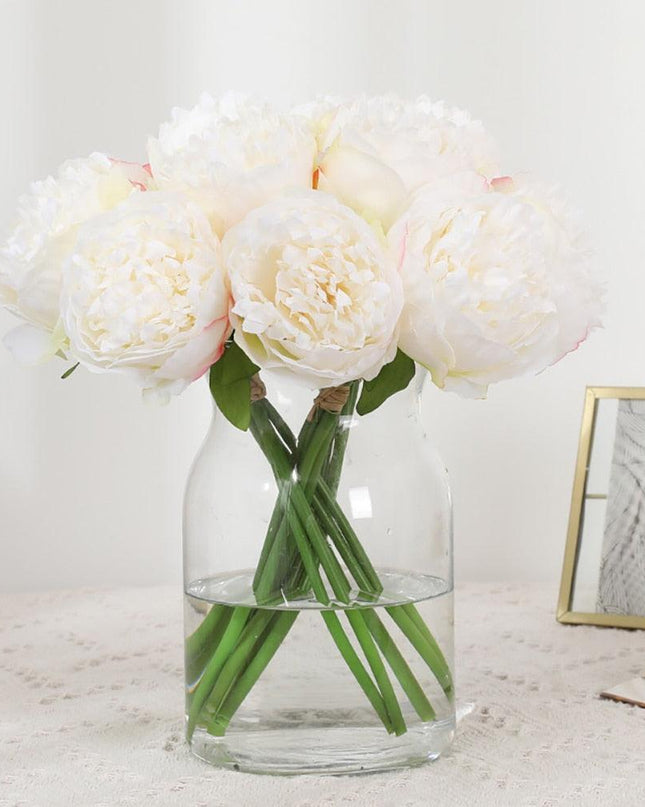 Elegant Silk Peony Floral Bouquet - Set of 5 Lush Artificial Blooms