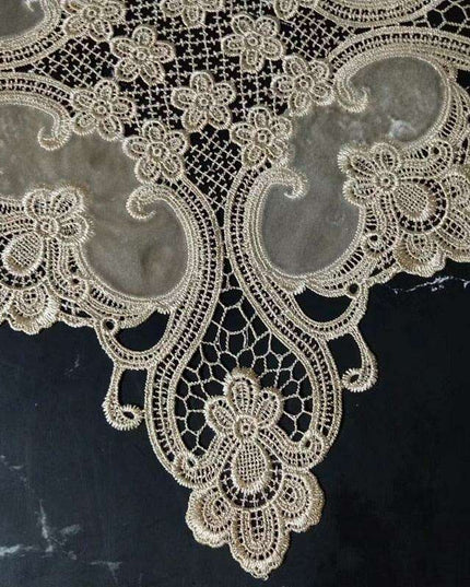 Luxurious Euro-Chic Velvet Tablecloth with Crochet Detailing