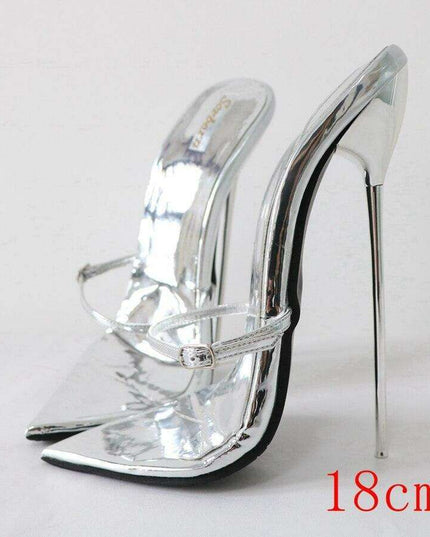 Stunning Metallic 7-Inch Heeled Sandals - Women's Elegant Nighttime Buckle Shoes
