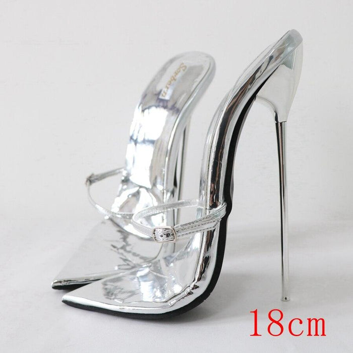 Metallic High Heel Sandals with Buckle Straps - Women's 18cm Glam Shoes for Nightlife