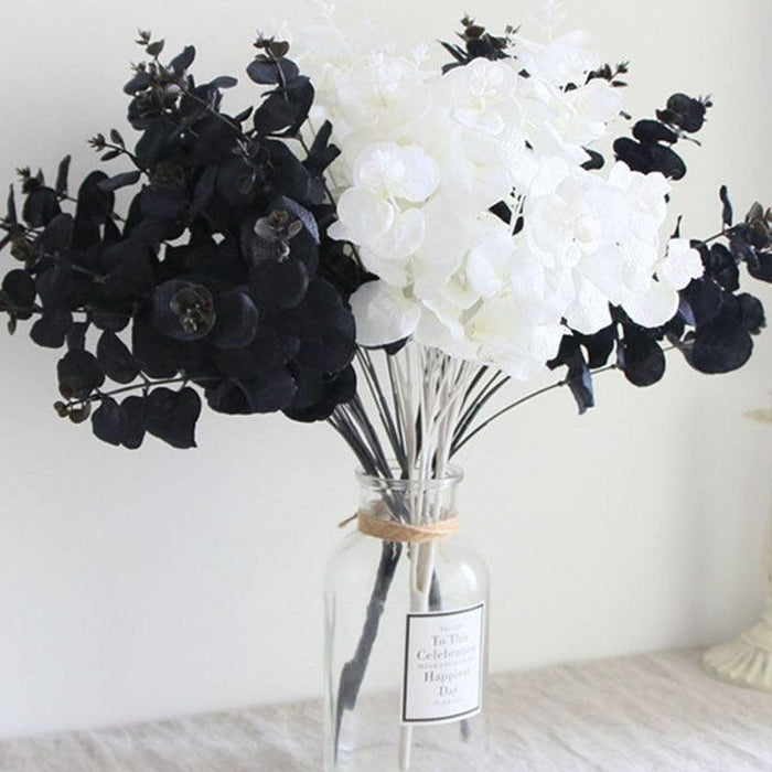 Eucalyptus Leaf Silk Floral Stems Bundle - Timeless Black and White Decor