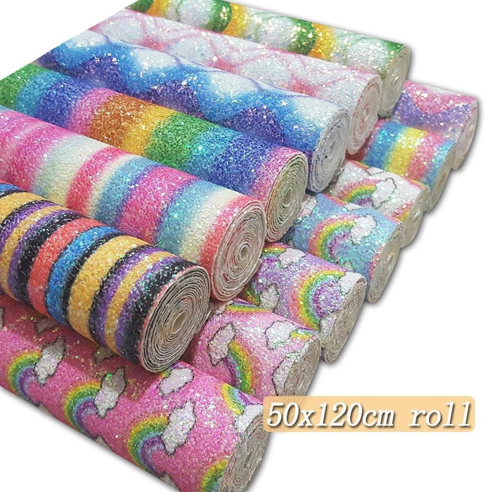 Rainbow Chunky Glitter Fabric Roll - DIY Crafts Kit for Creative Projects