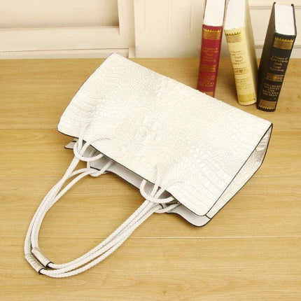 Elegant White Crocodile Textured Leather Tote Bag - Spacious and Stylish Design