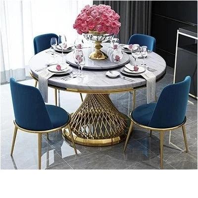 Luxurious Marble Dining Ensemble with Stainless Steel Base - Sophisticated Dining Set for Stylish Spaces