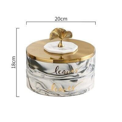 Elegant Ginkgo Leaf Ceramic Serving Tray with Stylish Metal Accents