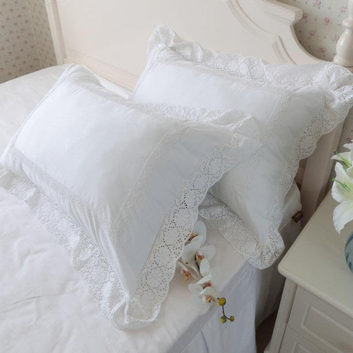 Elegant Ivory Lace Pillowcase Set - Premium Waterproof Faux Suede Fabric with Ruffles