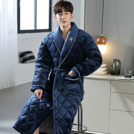 Men's Luxury Terry Plaid Winter Robe - Botanica Collection