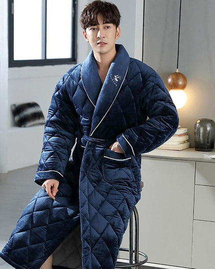 Men's Luxury Terry Plaid Winter Robe - Botanica Collection