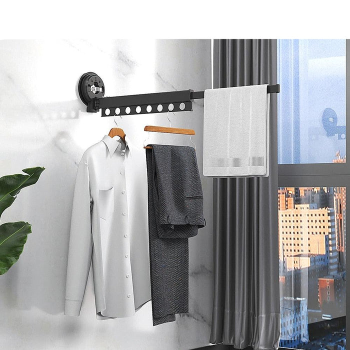 Luxury Aluminum Foldable Clothes Hanging Rack with Elegant Black Wall Mount and Suction Cup Installation