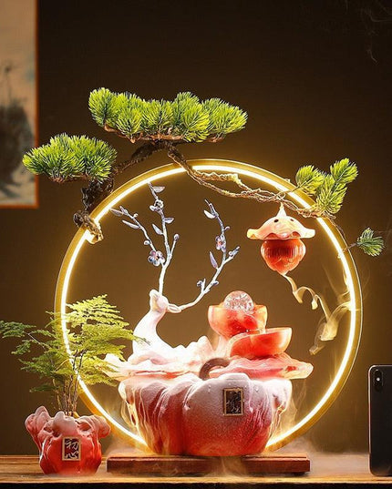 Tranquil Harmony Chinese Fountain & Aromatherapy Lamp Set with Lucky Charms