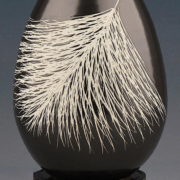 Celestial Harmony Ceramic Vase with Angel Feather and Water Drop Design
