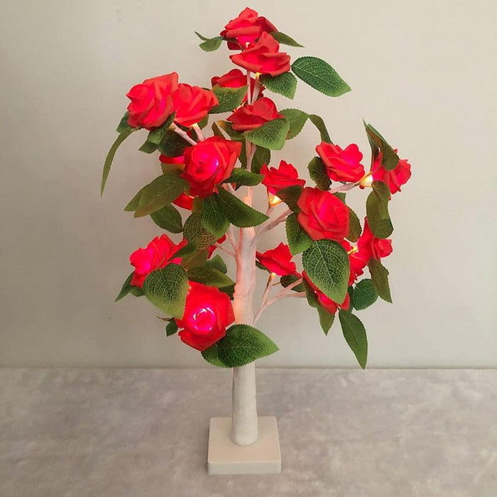 Rosy Glow: Illuminated Rose Tree Decor with Artificial Roses (55CM 24LED Battery Powered)