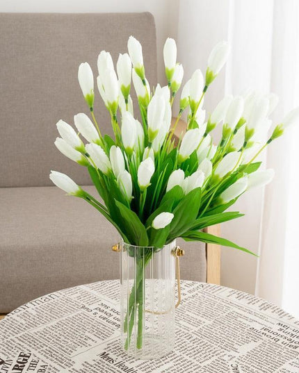 Elegant White Mini Tulip Silk Flower Bouquet - 21 Lifelike Stems for Stunning Arrangements