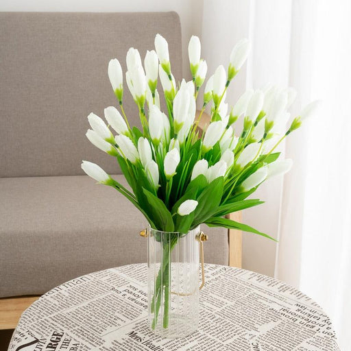 Elegant White Mini Tulip Silk Flower Bundle - 21 Stems