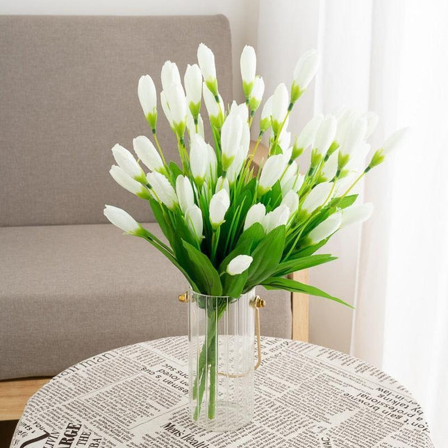 Sunny Yellow Tulip Silk Flower Bouquet - 21 Realistic Artificial Blooms for Elegant Home Decor