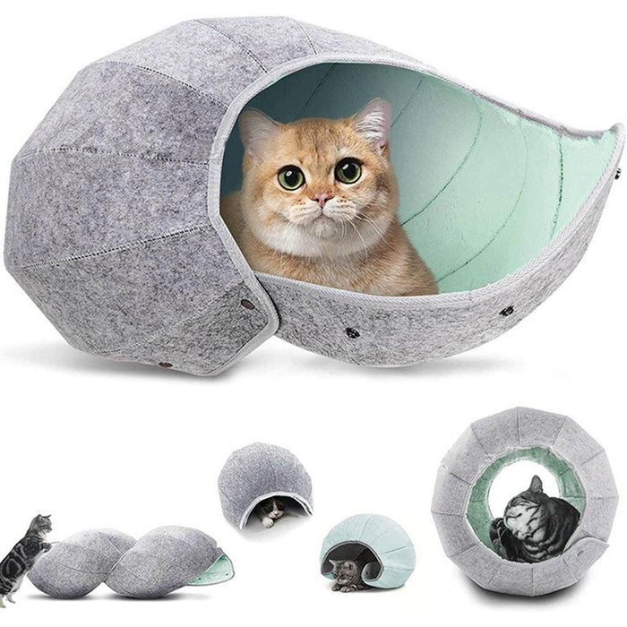 Shell Cat Retreat: Transforming Plush Bed & Tunnel Haven