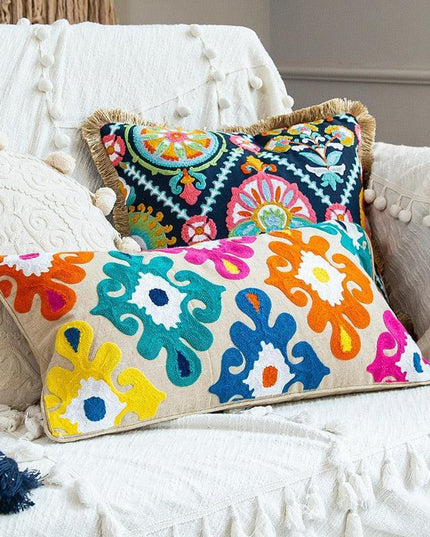 Boho Chic Floral Lumbar Pillow Cover - Stylish Home Decor Accent
