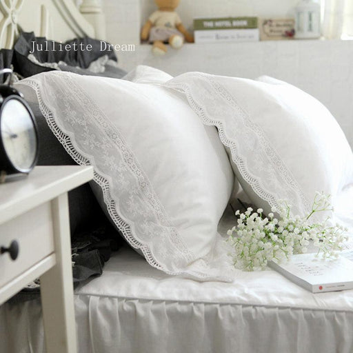 European Elegance: White Cotton Lace Pillowcase Duo