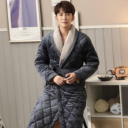 Men's Luxury Terry Plaid Winter Robe - Botanica Collection