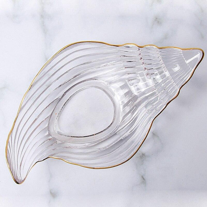 Rainbow Crystal Glass Dish with Electroplated Clear Gold Rim and Sea Animal Designs