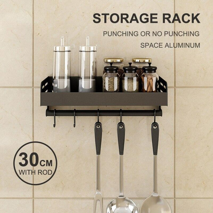 Aluminum Kitchen Organizer Rack with Multi-Functional Hooks