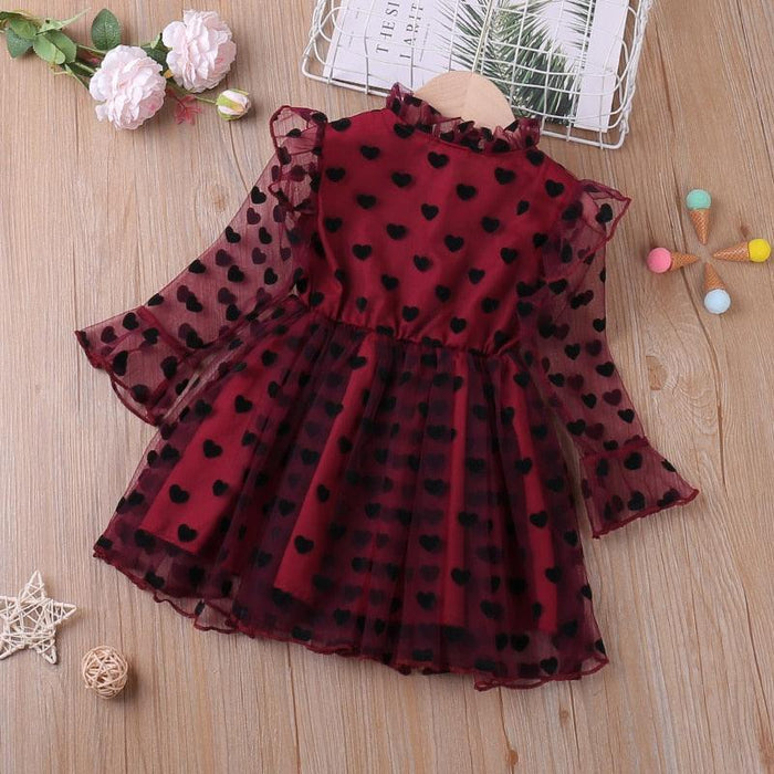 Enchanting Heart Print Princess Dress for Girls - Breathable Mesh Yarn Collection (2-6Y)