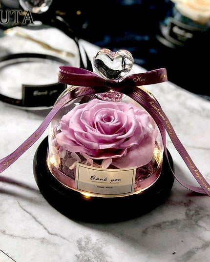 Eternal Romance - Glass Enchantment with Preserved Roses and LED Lights