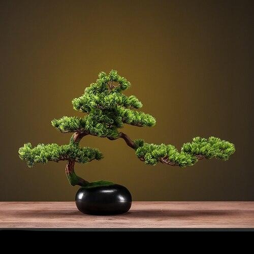 Refined Asian Zen Fortune Pine Potted Plant - Elegant Home Decoration for Connoisseurs