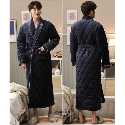 Men's Luxury Terry Plaid Winter Robe - Botanica Collection