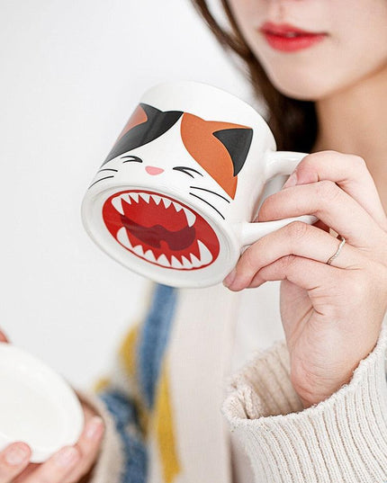 Adorable Cat-Inspired Ceramic Mug Set with Matching Spoon and Lid
