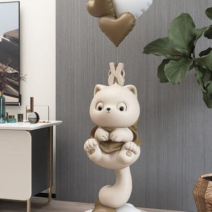 Charming Handmade Long-Tailed Cat Figurine for Elegant Home Accent