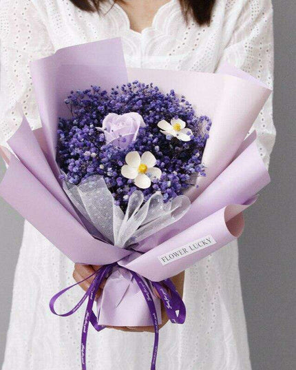 Exquisite Soap Flower Arrangement with Charming Baby's Breath - Elegant Home Decor Piece