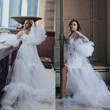 Elegant Tulle Maternity & Bridal Nightwear Robe