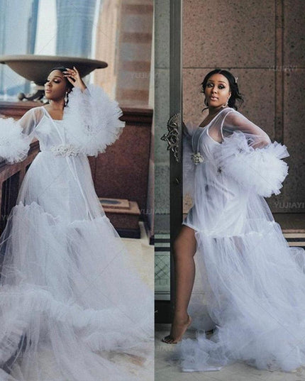 Elegant Tulle Maternity & Bridal Nightwear Robe