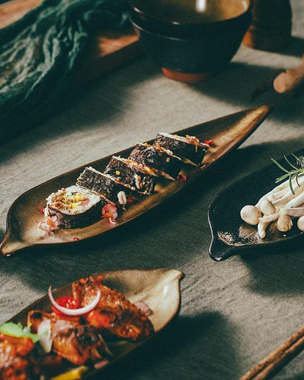 Elegant Japanese Leaf-Design Sushi Plate Collection for Gourmet Dining