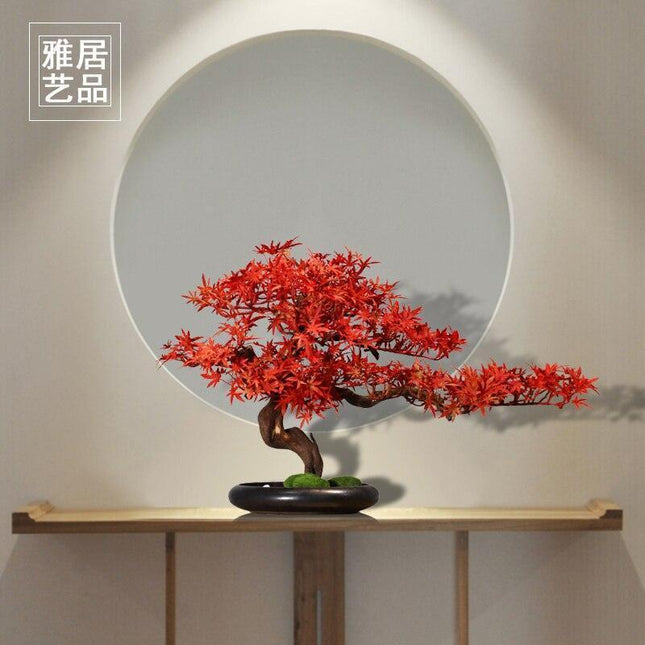 Stunning Lifelike Red Maple Bonsai Tree - Exquisite Desk Ornament