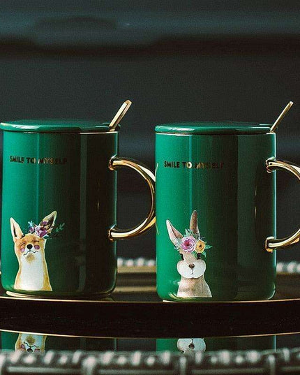 Vintage Charm Ceramic Mug Set with Lid & Spoon - Elevate Your Beverage Moments