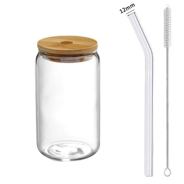 Glass Cup Set with Lid and Straw for Bubble Tea and Juice - 4 Pack