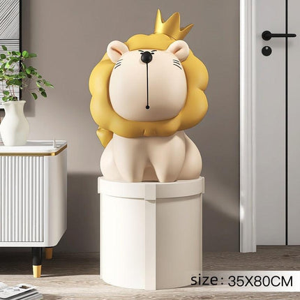 Nordic Lion Decorative Floor Piece with Cartoon Animal Storage Rack Combo