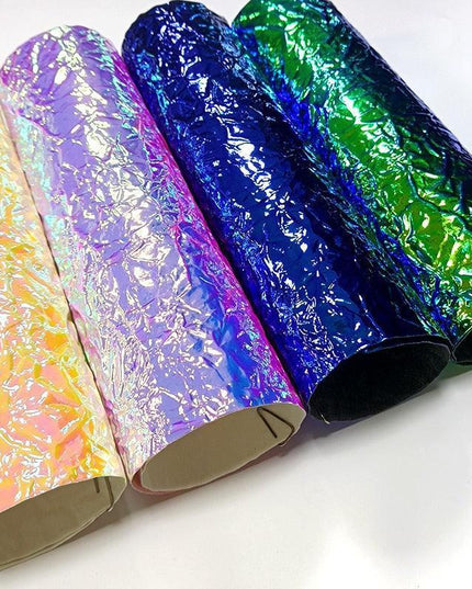 Radiant Crumpled Holographic PU Faux Leather for Creative Creations